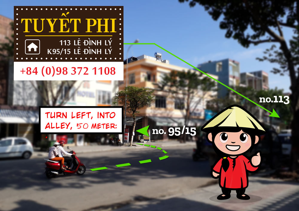 A picture showing a street view of Le Dinh Ly street in Da Nang, Vietnam. Number K95/15 Le Dinh Ly Street, and number 113 Le Dinh Ly Street.